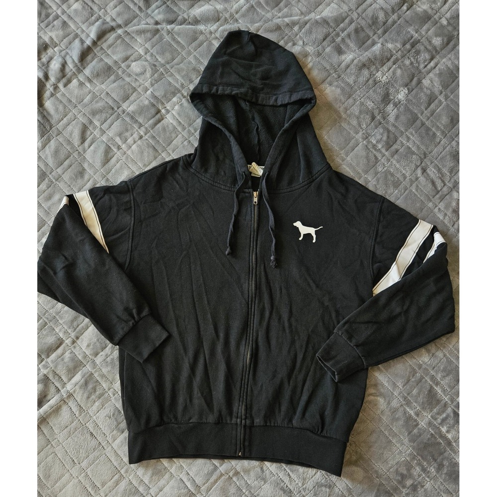 Victoria's Secret PINK Hoodie‎ Full Zip Athletic Leisure Black Size XS